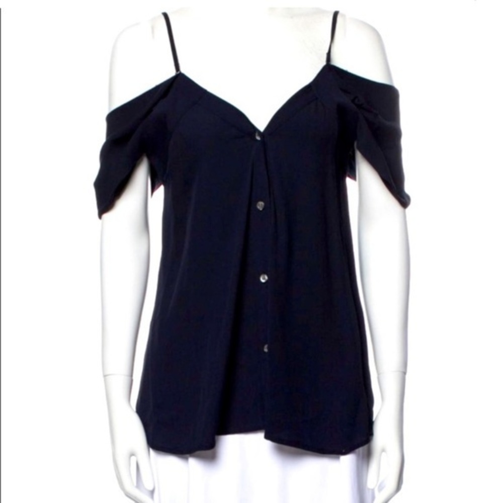 THEORY GEORGETTE COLD OFF THE SHOULDER BUTTON DOWN SZ SMALL